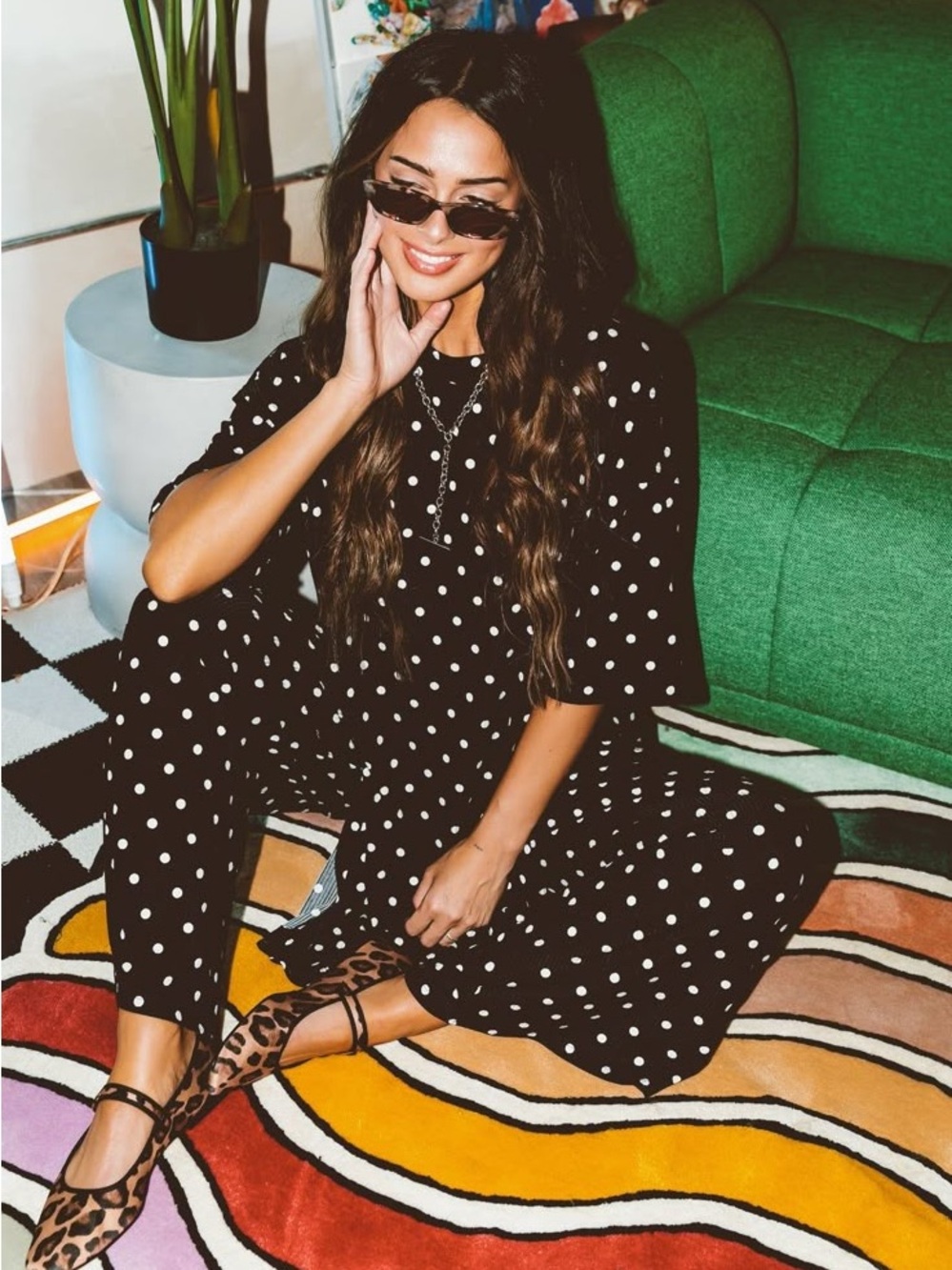 Dressed In LaLa Polka Dot Ribbed Playsuit Set - size Large